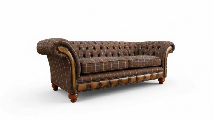 Chesterfield 3-Sëtzer Couch Polster Textil Couchen Wunnzëmmer Sofa Neien