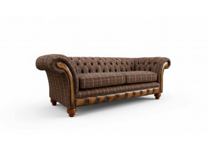 Chesterfield 3-Sëtzer Couch Polster Textil Couchen Wunnzëmmer Sofa Neien