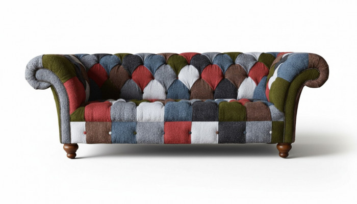 Chesterfield Couch 3-Sëtzer Polster Sëtz Textil Stoff Méifaarweg Sofa