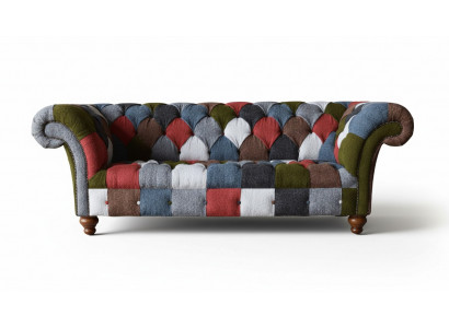 Chesterfield Couch 3-Sëtzer Polster Sëtz Textil Stoff Méifaarweg Sofa