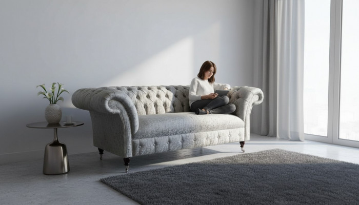 Chesterfield Design Sofa Canapé 2 Sëtzer Polsterig Gro Sofas Canapéen Nei