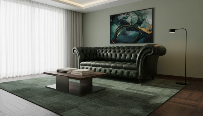Chesterfield Couch Sofa Polster 3 Sëtzer Lieder Couchen Sëtz Gréng Nei