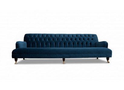 Luxuriéist Designer-Canapé am Chesterfield-Stil mat véier Sëtzplazen an der Faarf Blo.