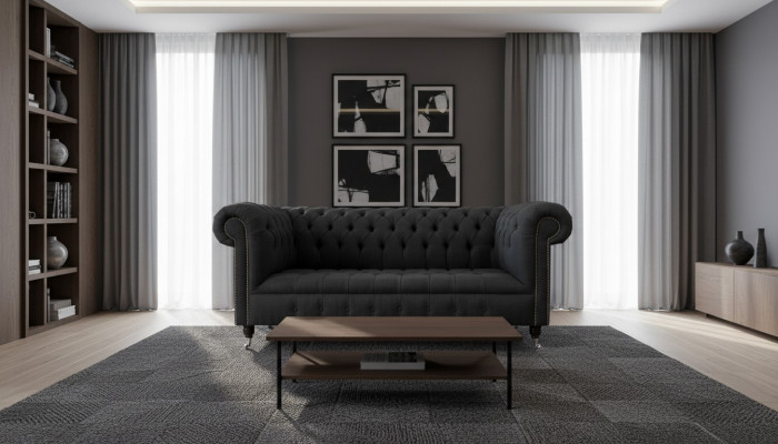 Sofa 3 Sëtzer Couchen Art déco Drësëtzer Neit Textil Luxus Couch Polster