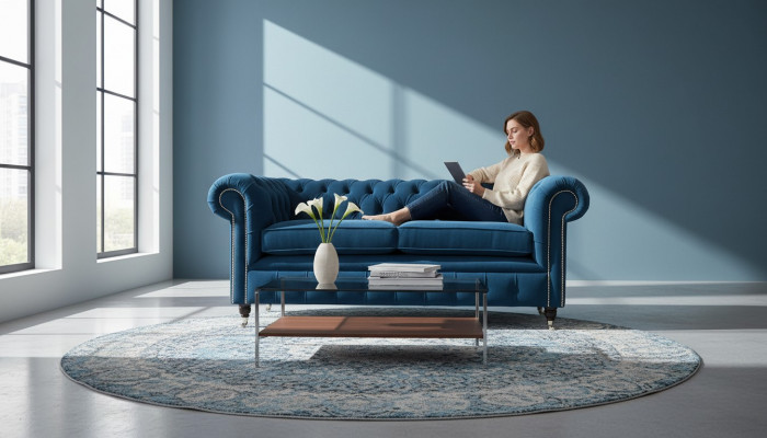 Canapé 3 Platzen Couch Chesterfield Polster Sëtz Stoff Textil Design Neit