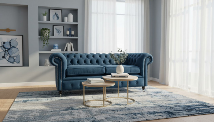 Canapé 3 Platzen Couch Chesterfield Polster Sëtz Stoff Textil Design Neit