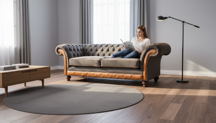 Chesterfield Sofa 3 Sëtzer Design Couch Polstersëtzer Stoffpolster Gro