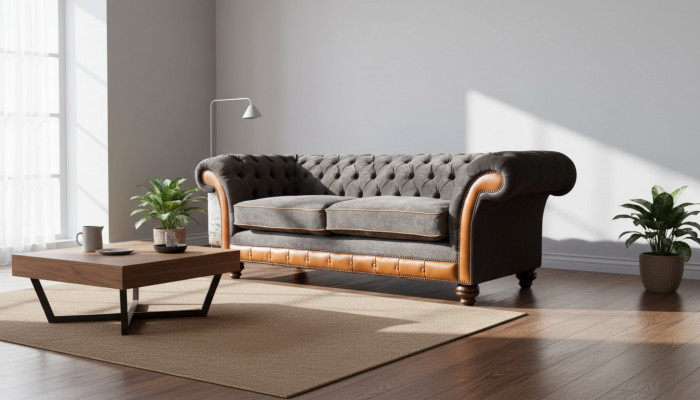 Chesterfield Sofa 3 Sëtzer Design Couch Polstersëtzer Stoffpolster Gro