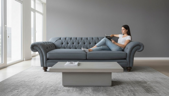 Sofa Luxus Textil Chesterfield Canapéen Sofas gepolstert 3 Sëtzer Gro Design