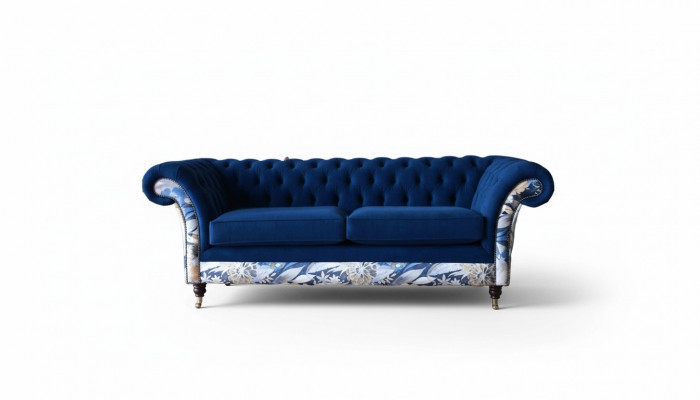 Chesterfield Royal Bloe Samt Couch, Polster Sëtz, Lounge Canapéë, Canapéën