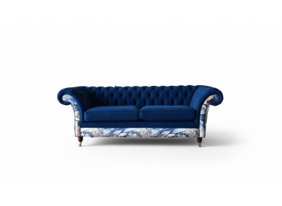 Chesterfield Royal Bloe Samt Couch, Polster Sëtz, Lounge Canapéë, Canapéën