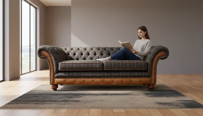Canapé 3-Sëtz Designer Sofa Couch Polster Braun Couchen Stoff Textil Néi