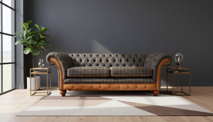 Canapé 3-Sëtz Designer Sofa Couch Polster Braun Couchen Stoff Textil Néi