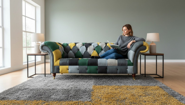 Klassesch Design Chesterfield Stoffga Sofa 3 Sëtzer Sëtz Couch Sofas Polster