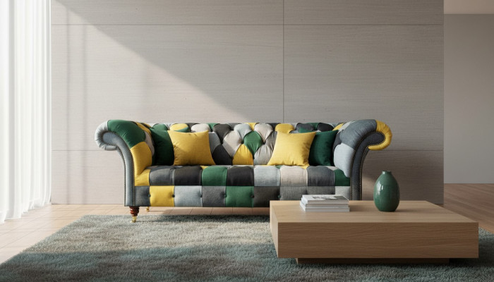 Klassesch Design Chesterfield Stoffga Sofa 3 Sëtzer Sëtz Couch Sofas Polster