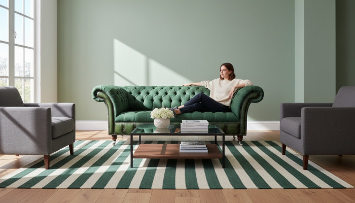 Chesterfield Sofa 3-Sëtzer Canapé Polsterstoff Lieder Couchen Textil Nei
