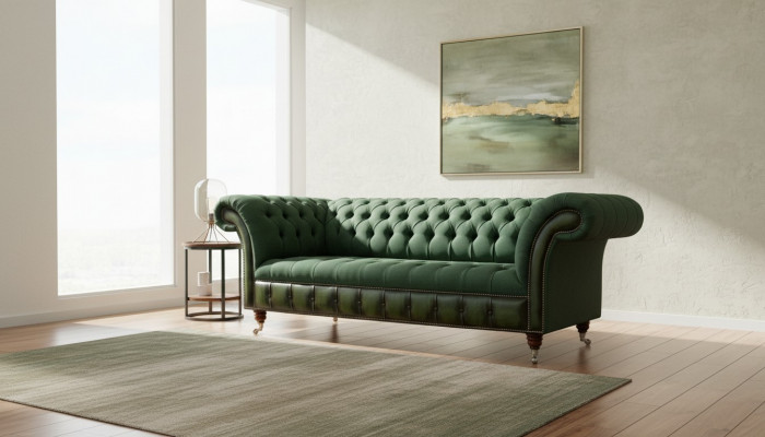 Chesterfield Sofa 3-Sëtzer Canapé Polsterstoff Lieder Couchen Textil Nei