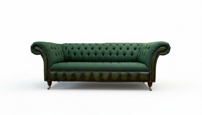 Chesterfield Sofa 3-Sëtzer Canapé Polsterstoff Lieder Couchen Textil Nei