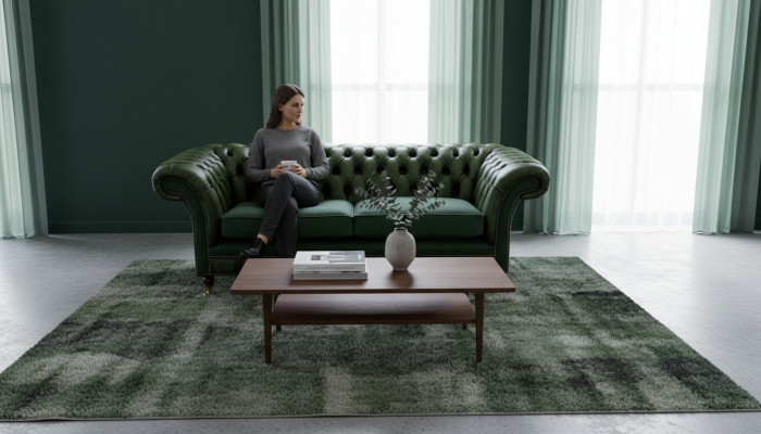 Design Sofa 3-Sëtzer Polsterung Lieder Sofas Textil Chesterfield Gréng