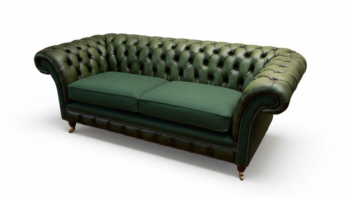 Design Sofa 3-Sëtzer Polsterung Lieder Sofas Textil Chesterfield Gréng