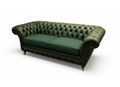 Design Sofa 3-Sëtzer Polsterung Lieder Sofas Textil Chesterfield Gréng