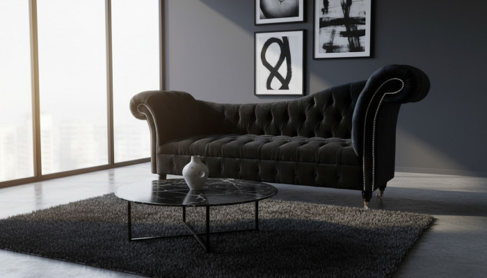 Sofa Luxus Textil Chesterfield Canapé Polster 3 Sëtz Garnitur Blo Samett