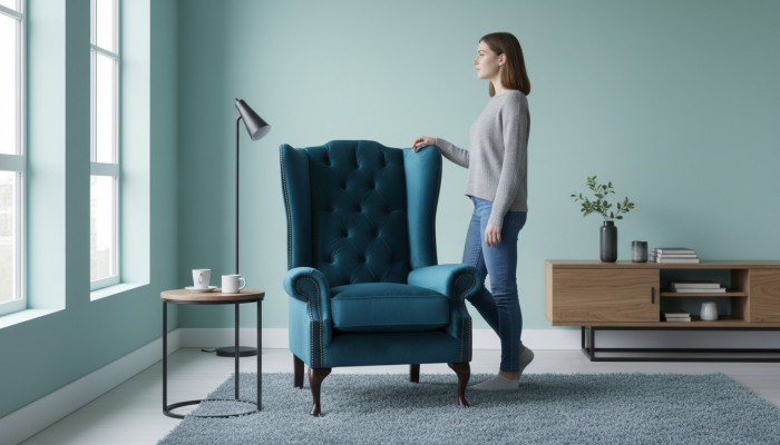 Groussegréng Ouersessel Sëtz Design Polster Chesterfield Textil Wunnzëmmer