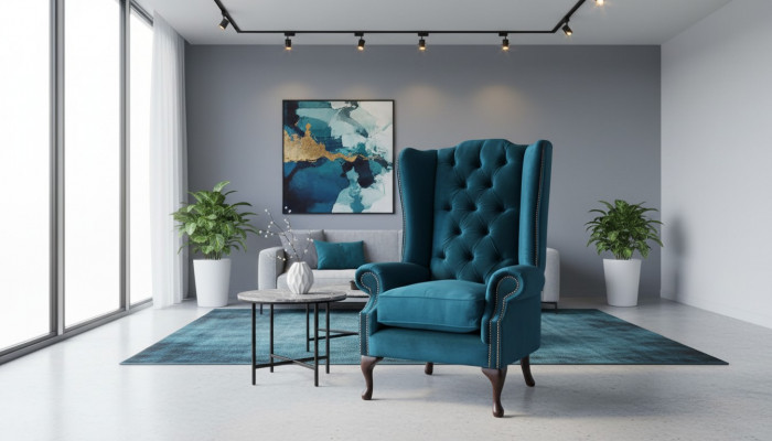 Groussegréng Ouersessel Sëtz Design Polster Chesterfield Textil Wunnzëmmer