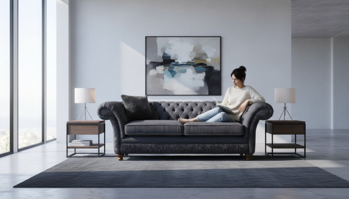 Sofa 3 Sëtzer Couch Textil Sofa Gro Design Miwwel Sofas Couchen Chesterfield