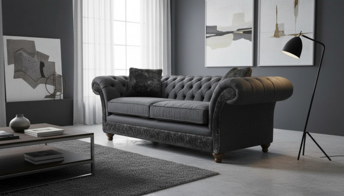 Sofa 3 Sëtzer Couch Textil Sofa Gro Design Miwwel Sofas Couchen Chesterfield