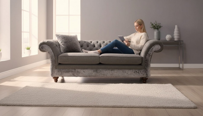 Chesterfield Canapé 3 Sëtzer Polster Couch Klassesch Stoff Couchen Textil