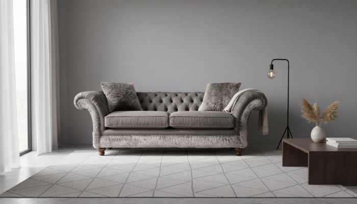 Chesterfield Canapé 3 Sëtzer Polster Couch Klassesch Stoff Couchen Textil
