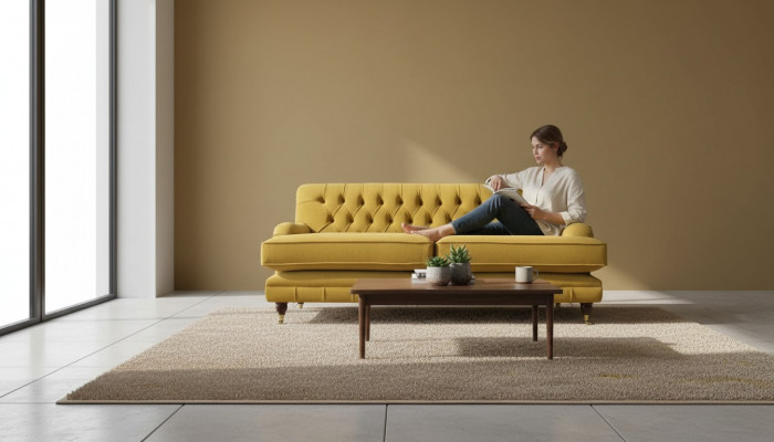 Sofa 3 Sëtzer Giel Polstersofa Wunnzëmmer Elegantes Design Klassesch.