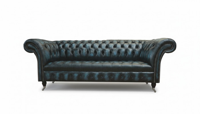 Klassesch 3-Sëtz Canapé Polstersëtz Chesterfield Textillieder Blo