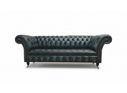 Klassesch 3-Sëtz Canapé Polstersëtz Chesterfield Textillieder Blo
