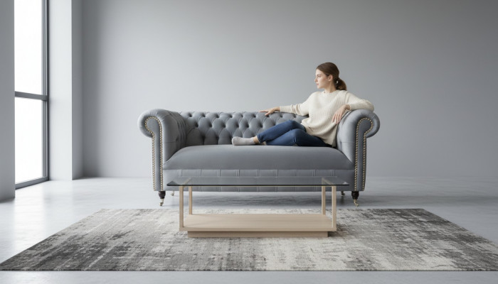 Chesterfield Gro Couch Drësëtzeger Sofa Couchen Sofae Samt Miwwelen 230cm