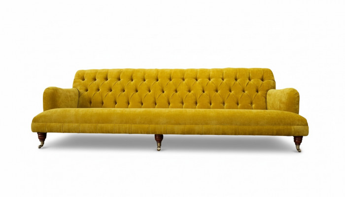Design Chesterfield Chesterfield Textil Giel 5-Sëtz Canapé Gestofféiert Nei