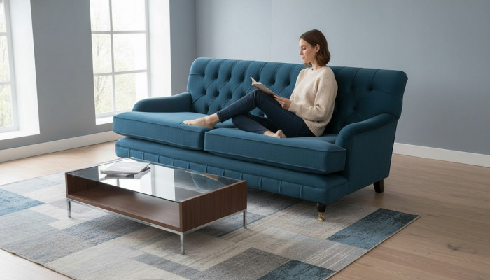Chesterfield Design Luxus Polstersofa 3 Sëtzer Blo Couch Textil Neit