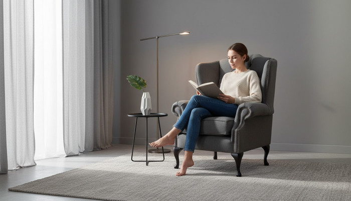 Grau Ouschteressesel Sessel Design Polstersofa Couch Chesterfield Textil Nei
