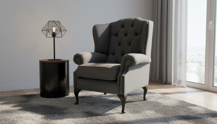 Grau Ouschteressesel Sessel Design Polstersofa Couch Chesterfield Textil Nei