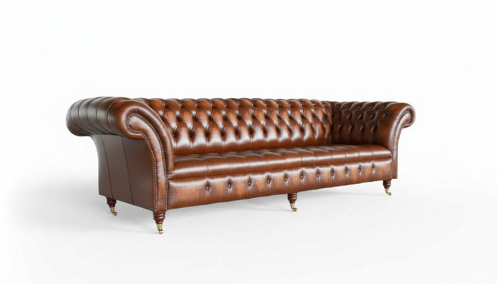 Sofa 4-Sëtz Chesterfield Design Luxus Sofa Polster Couch Nei Braun