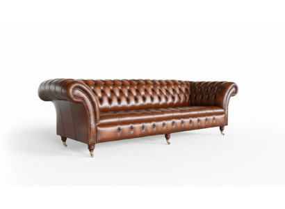 Sofa 4-Sëtz Chesterfield Design Luxus Sofa Polster Couch Nei Braun