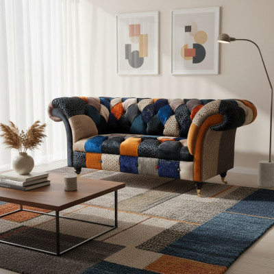 Sofaen Sëtz Stoff Design Dräisëtzer Luxus Chesterfield Miwwelen Méifaarweg