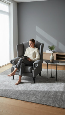 Fotell Ouerfotell Stoffgro Wohnzimmer Polyester 1-Sëtzer Modern Nei