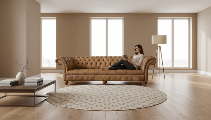Canapé 4 Plaz Chesterfield Polster Wunnzëmmer Design Luxus Holz Nei