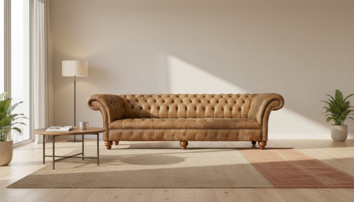 Canapé 4 Plaz Chesterfield Polster Wunnzëmmer Design Luxus Holz Nei