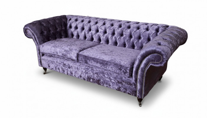 Chesterfield Dräisëtzer Sofa 3 Sëtzer Wunnzëmmer Sofa Lila Stoff Couch
