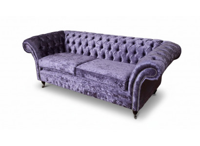 Chesterfield Dräisëtzer Sofa 3 Sëtzer Wunnzëmmer Sofa Lila Stoff Couch