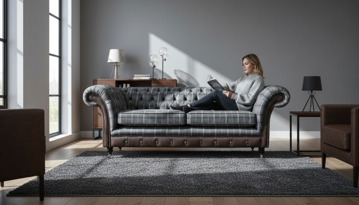Sofa 3 Sëtz Sofas Textil Couchen Design Miwwelen Dräisëtzer Grombéisch Chesterfield