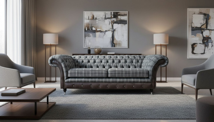 Sofa 3 Sëtz Sofas Textil Couchen Design Miwwelen Dräisëtzer Grombéisch Chesterfield